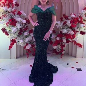 Nordstrom Green and Black Sparkle Maxi Dress